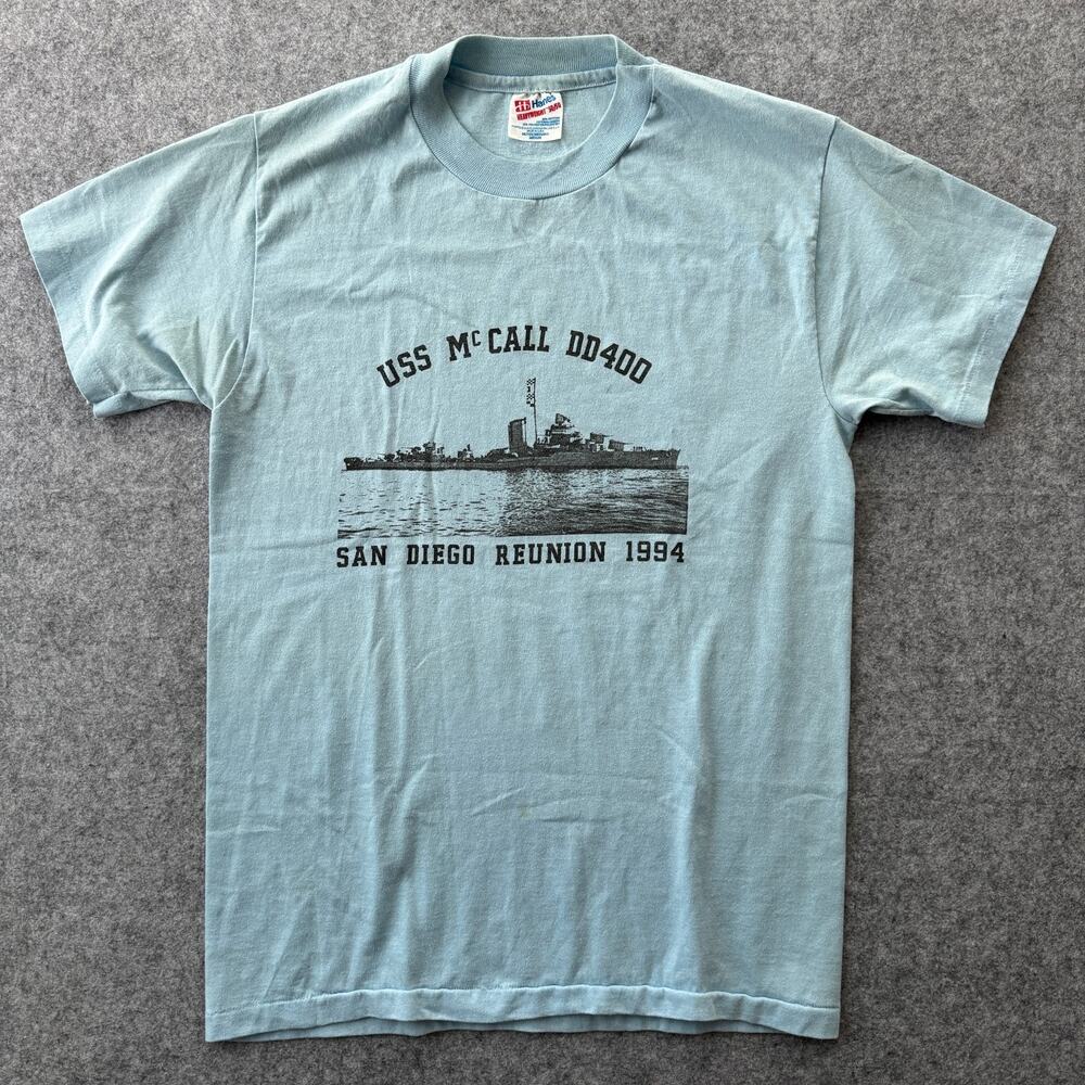 Vintage McCall DD400 Ship T Shirt Size Medium Blue US Navy Military 90s (SO3)